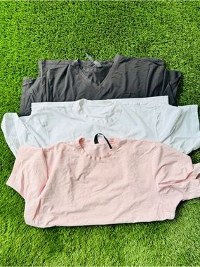 Bundle- Lululemon Men Cotton Crew & V-Neck Tee Set - Pink, White, Charcoal